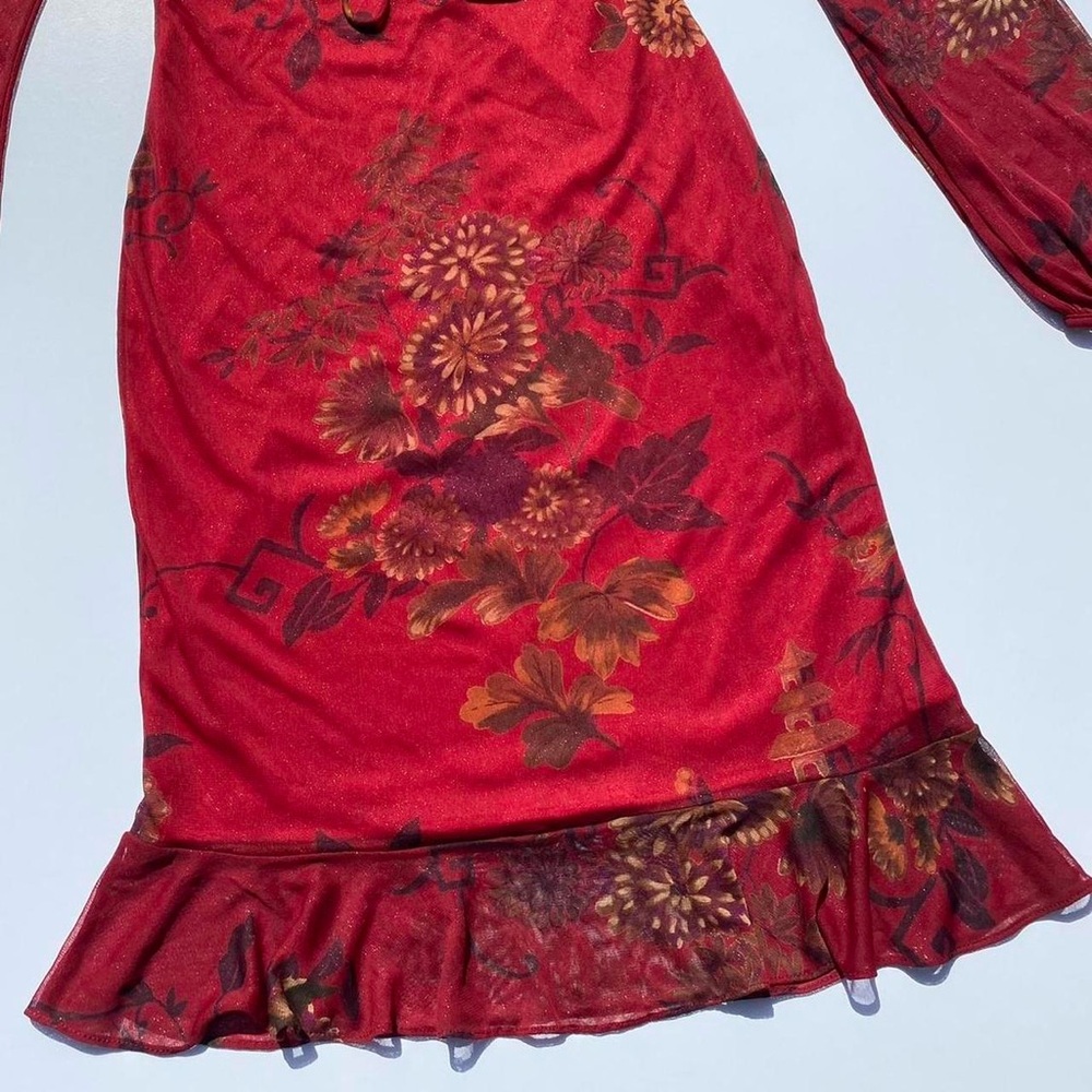 Vintage 90s Red Floral Off Shoulder Dress Women's Small Wedding Spring Summer - Picture 4 of 8